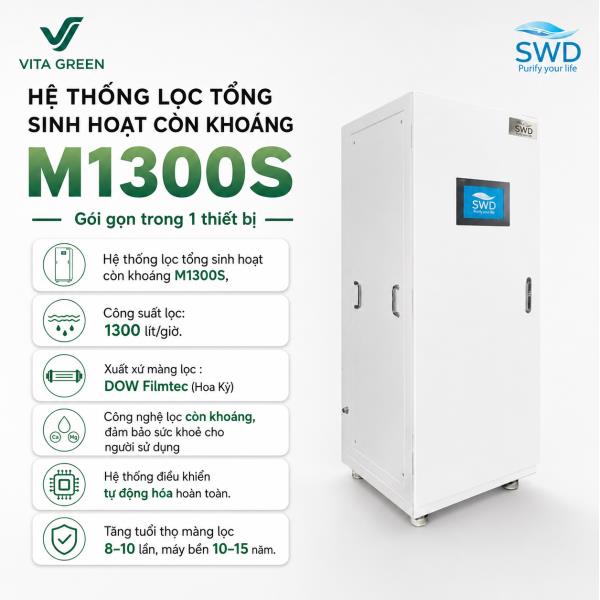 Hệ thống lọc tổng sinh hoạt còn khoáng M1300S