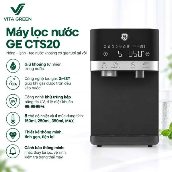 MÁY LỌC NƯỚC ĐỂ BÀN GE CTS20 – NÓNG, LẠNH, GIỮ KHOÁNG VÀ TẠO NƯỚC CÓ GAS TƯƠI TẠI VÒI