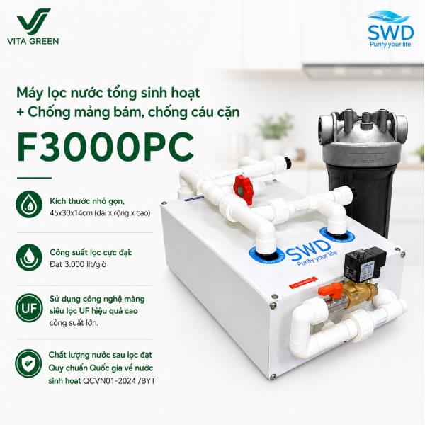 Máy lọc nước tổng sinh hoạt + Chống mảng bám, chống cáu cặn F3000PC